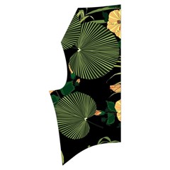 Tropical Vintage Yellow Hibiscus Floral Green Leaves Seamless Pattern Black Background  Dog Coat by Sobalvarro