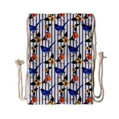 Finches Bird Striped Pattern Drawstring Bag (small) by coxoas