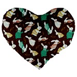 Easter rabbit pattern Large 19  Premium Flano Heart Shape Cushions
