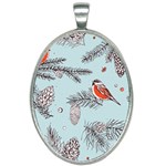 Christmas birds Oval Necklace