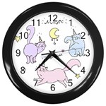  Cute unicorn cats Wall Clock (Black)