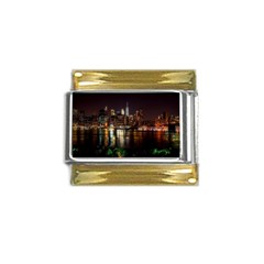 New York City Panorama Urban Hudson River Water Gold Trim Italian Charm (9mm) by danenraven