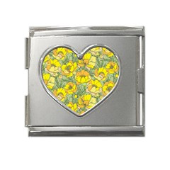Seamless-pattern-with-graphic-spring-flowers Mega Link Heart Italian Charm (18mm) by Pakemis