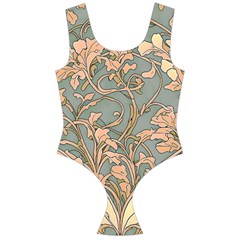 Art Nouveau Vintage Retro Pattern Floral Off Shoulder Velour Bodysuit  by 99art