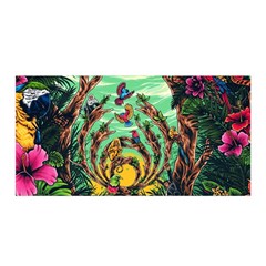 Monkey Tiger Bird Parrot Forest Jungle Style Satin Wrap 35  X 70  by Grandong